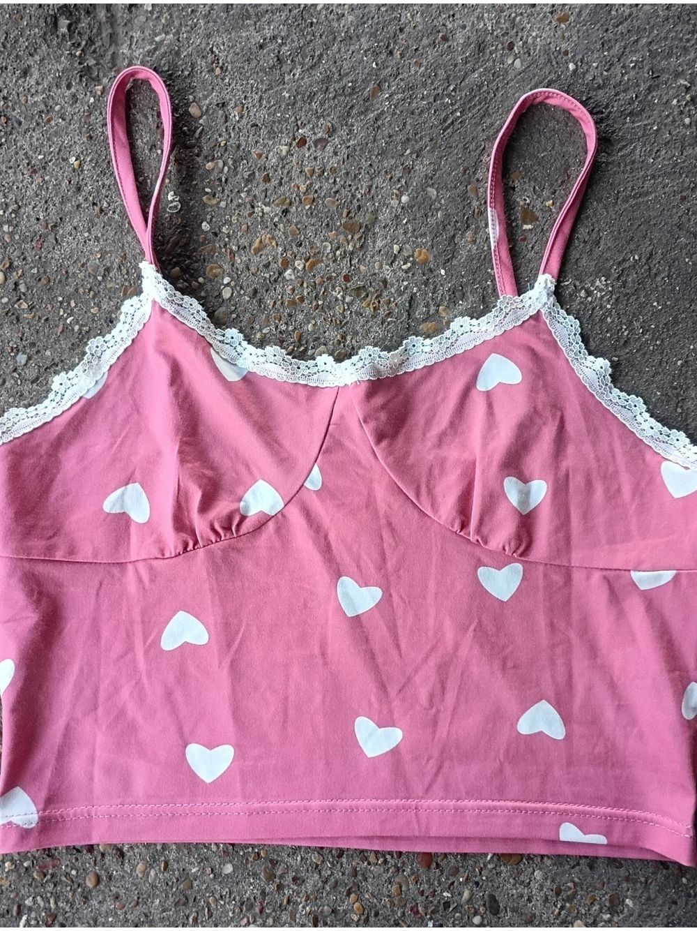 2/$10 Pink Heart Print Lace-Trim Cami Top Size Small